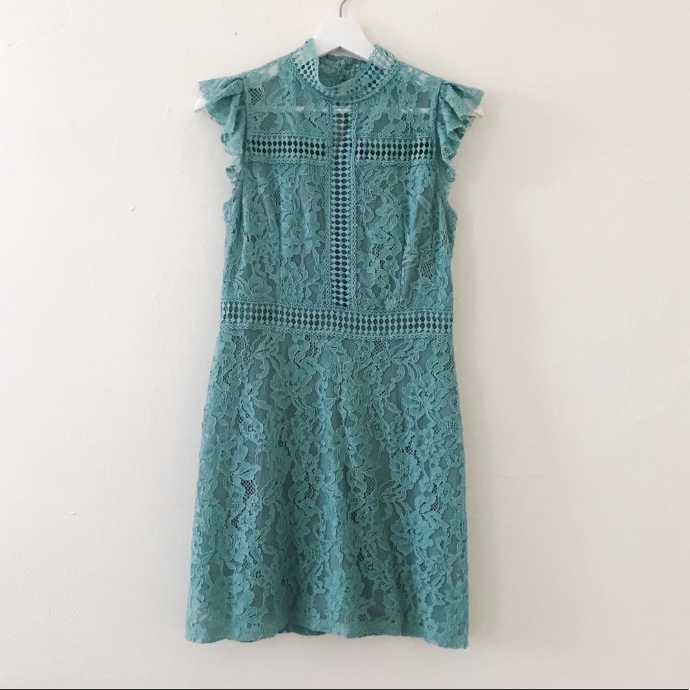 Teal lace cocktail dress
